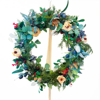 クリスマスリース【グリーンリーフ・リボン】