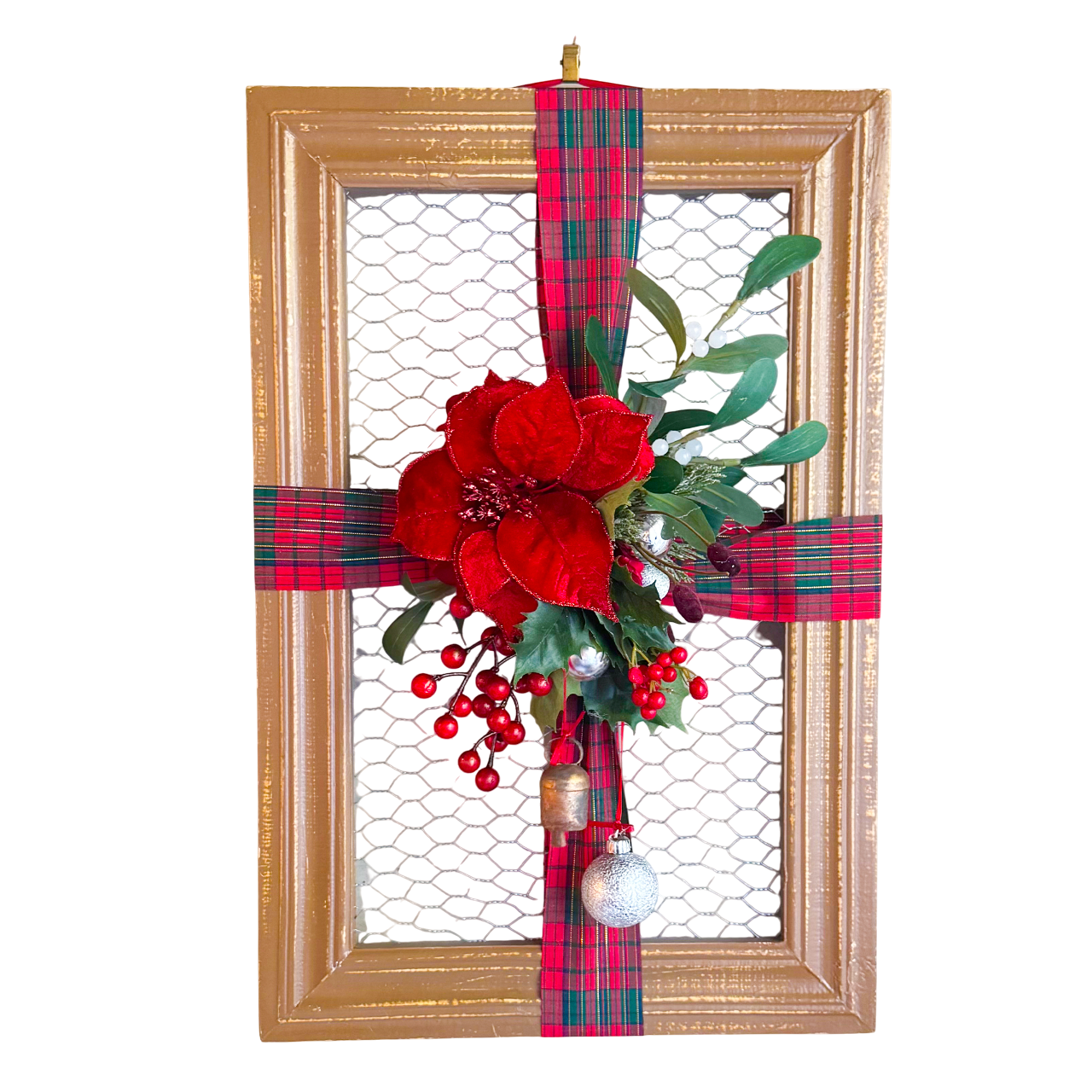 クリスマスアレンジメント【ポインセチア×リボンフレームアレンジ】